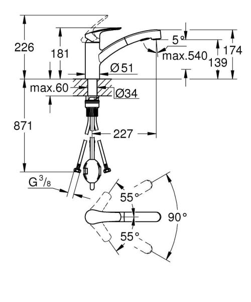 Grohe Start Küchenarmatur mit Spülbrause zur Vorfenstermontage, chrom