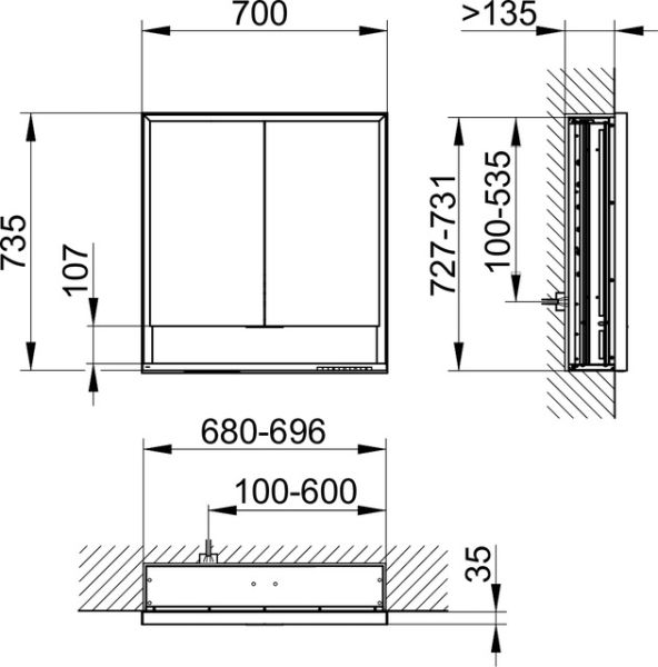 Keuco Royal Lumos Spiegelschrank DALI-steuerbar für Wandeinbau, 2 kurze Türen, 70x73cm 14317171303