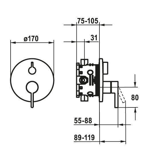KWC FIT Fertigmontageset Einhand-Wannenbatterie rund mit Sicherungseinrichtung, schwarz matt