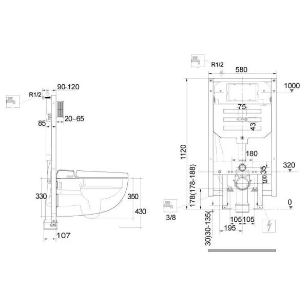 Kludi UNIFIX Unterputz-Spülkasten mit Rahmen für Dusch-WC, 112x58cm