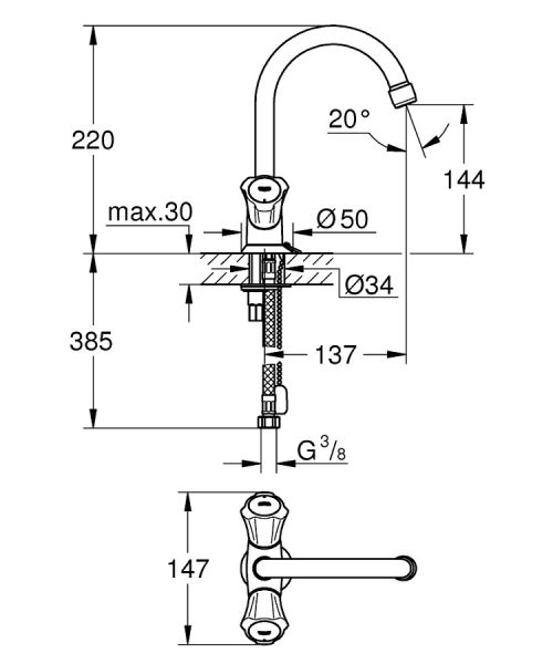 Grohe Costa L Waschtisch-Einlochbatterie 12″ mit Ablaufgarnitur, chrom 21337001 1