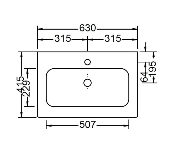 Burgbad Lin20 Keramik-Waschtisch 63x41,5cm mit Waschtischunterschrank, 2 Auszüge, wandhängend