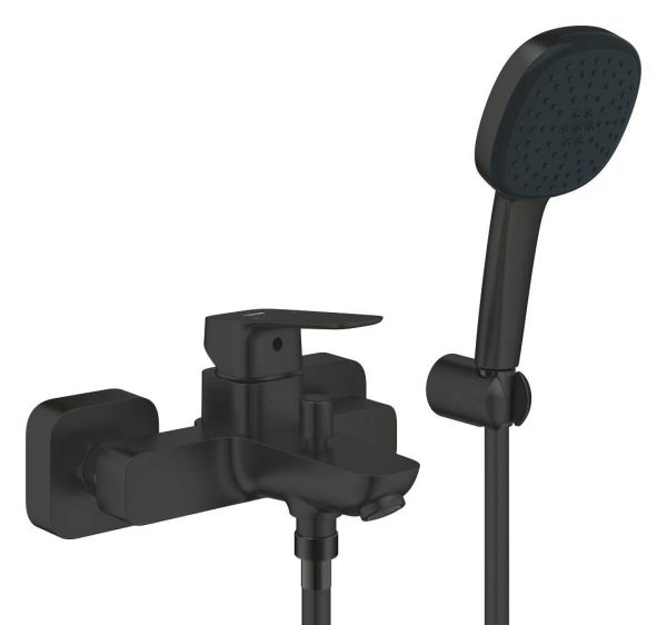 Grohe Cubeo Einhand-Wannenbatterie mit Brausegarnitur, Aufputz, schwarz matt 1018142430
