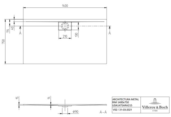 Villeroy&Boch Architectura MetalRim Duschwanne, 140x75cm UDA1475ARA215V-01