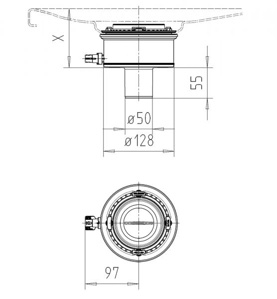 Kaldewei Ablaufgarnitur KA 120 senkrecht, Sperrwasserhöhe 50 mm, ohne Ablaufdeckel, Mod. 4108