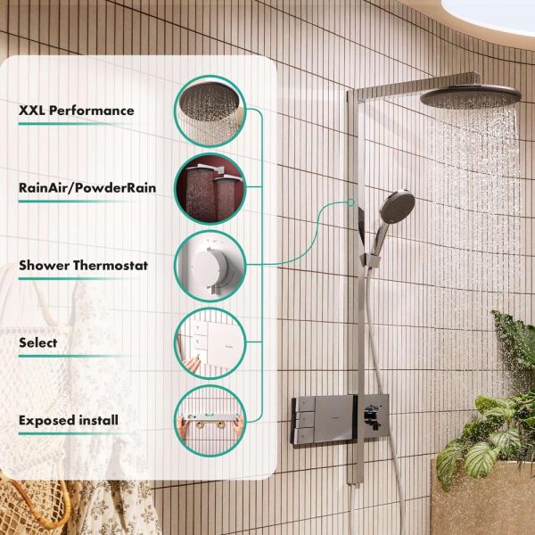 hansgrohe Raindance Alive S Duschsystem 300 2 Strahlarten mit ShowerSelect Comfort, weiß matt