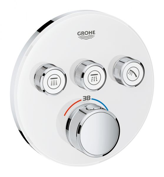 Grohe Grohtherm SmartControl Thermostat mit 3 Absperrventilen, rund, chrom/moon white