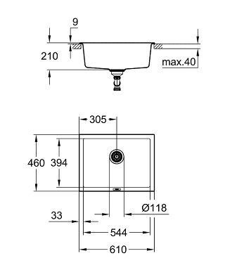 Grohe K700 70-C Küchenspüle Unterbau