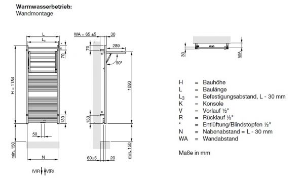 Zehnder Zeno Wing Design-Heizkörper mit ausklappbarer Handtuchablage, Warmwasserbetrieb, weiß