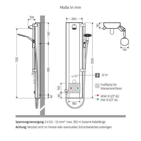 WimTec PROOF P7 Duschpaneel 12V Netzbetrieb, edelstahl