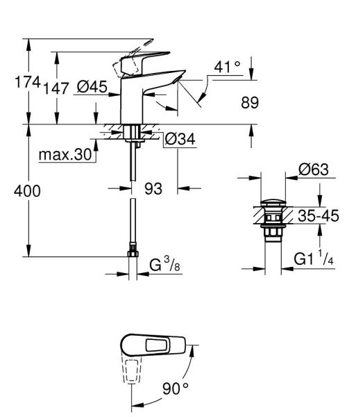Grohe BauLoop Waschtischarmatur S-Size mit Push-Open Ablaufgarnitur, Energie-Spar-Funktion, chrom