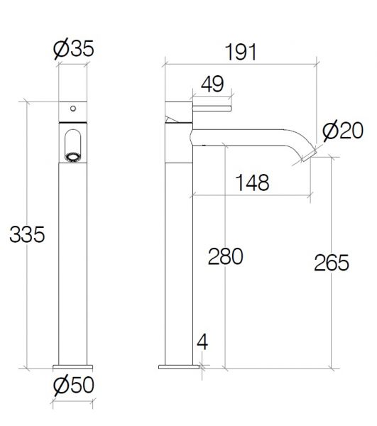 lineabeta CANOLE hoher Einhebel-Mischer für Waschtisch, Ausladung 148mm