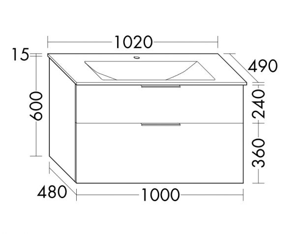 Burgbad Eqio Glas-Waschtisch 102cm mit Waschtischunterschrank, 2 Auszüge