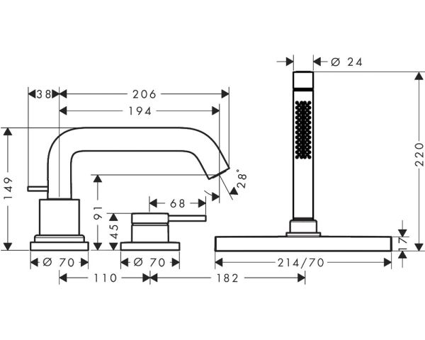 hansgrohe Tecturis S 3-Loch Einhebel-Wannenrandmischer mit sBox, schwarz matt