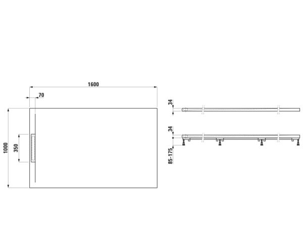 Laufen Pro S Marbond Duschwanne 160x100x34cm ultraflach, rechteckig, linearer Ablauf seitlich