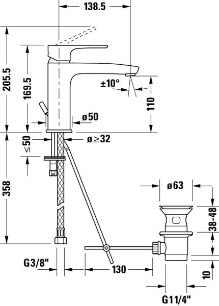 Duravit B.1 Einhebel-Waschtischmischer M mit Zugstangen-Ablaufgarnitur, chrom