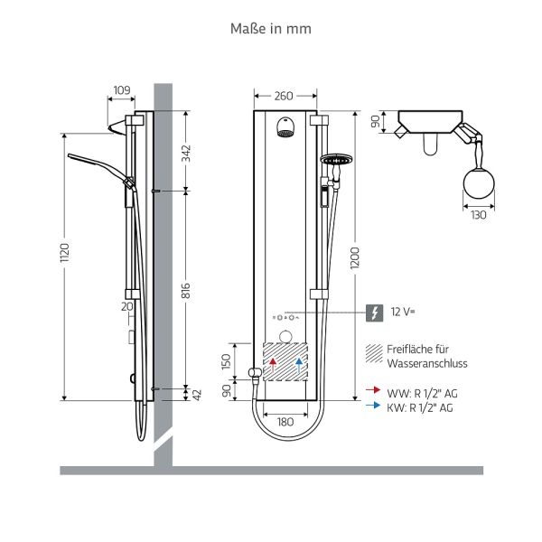 WimTec PROOF P7 HyPlus PRO Duschpaneel 9V Batteriebetrieb, weiß