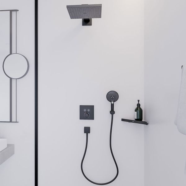 hansgrohe Raindance E Duschkopf 300 1jet mit Brausearm, EcoSmart, brushed black chrome