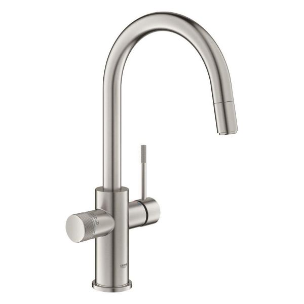 Grohe Blue 2.0 5-in-1-Armatur, C-Auslauf, ausziehbar, supersteel 104424DC01