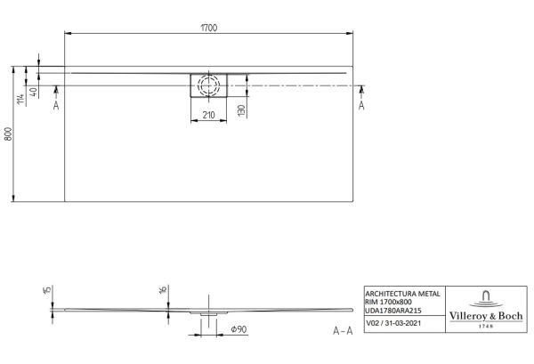 Villeroy&Boch Architectura MetalRim Duschwanne, 170x80cm, weiß