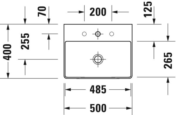 Duravit DuraSquare Waschtisch rechteckig 50x40cm, mit Hahnloch, geschliffen, weiß 2356500071