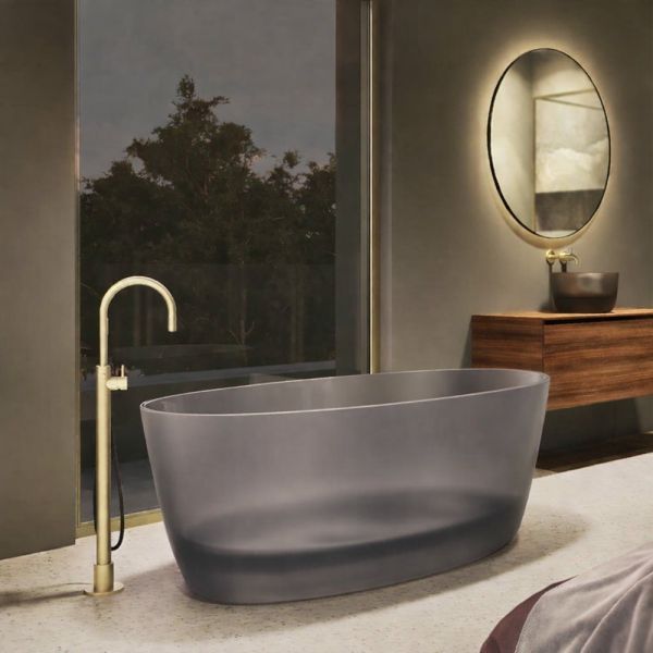 RIHO Solid Frosted Oval freistehende Badewanne 160x72cm frosted smoke B129003F01