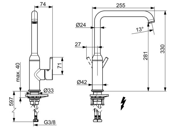 Hansa Hansavantis Style Einhand-Küchenarmatur, Niederdruck, schwarz matt