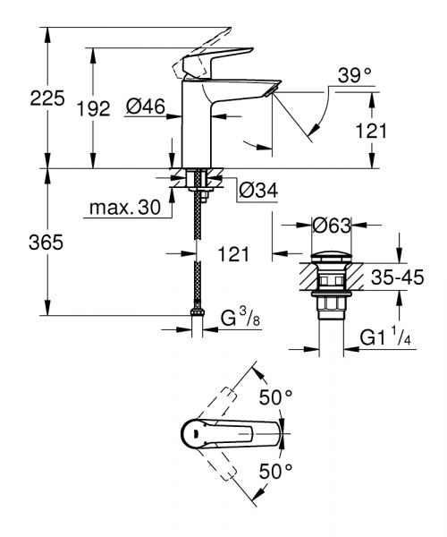 Grohe Start Einhand-Waschtischbatterie mit Push open Ablaufgarnitur, M-Size, chrom 24204002_3