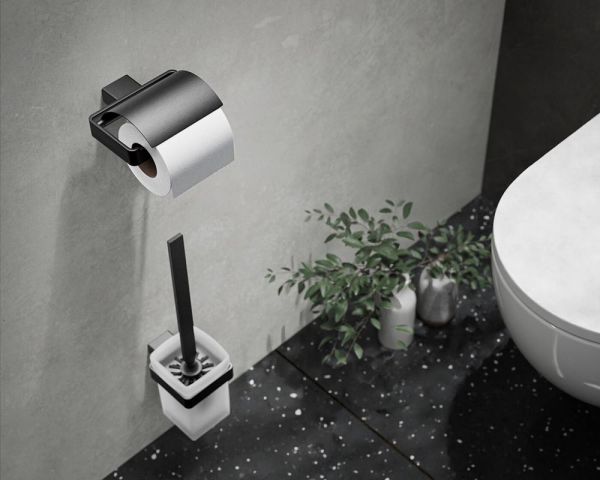 emco loft Toilettenbürstengarnitur Kristallglas satiniert, schwarzchrom gebürstet 051500500