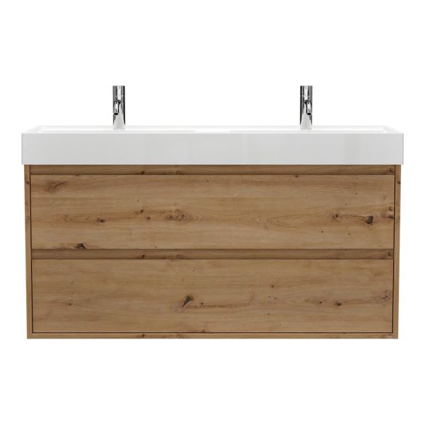 Burgbad Devio Mineralguss-Doppelwaschtisch 120cm mit Unterschrank, 2 Auszüge, eiche dekor urban SHKH121