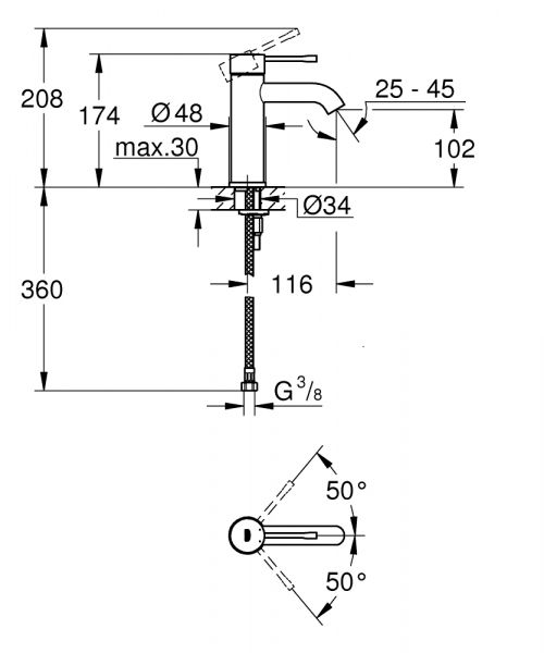 Grohe Essence Waschtischbatterie ohne Ablaufgarnitur S-Size, wassersparend, warm sunset gebürstet