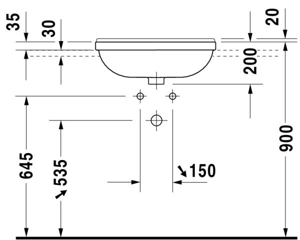 Duravit Starck 3 Halbeinbauwaschtisch rechteckig 55x46cm, 1 Hahnloch, mit Überlauf, WonderGliss, weiß 03105500001