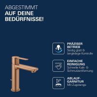 Vorschau: Grohe Lineare Badarmatur S-Size, Zugstangen-Ablaufgarnitur, wassersparend, warm sunset gebürstet