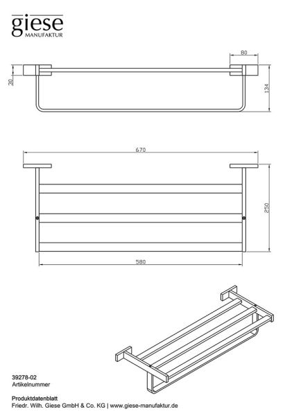 Giese Gifix Tono Badetuchablage mit Badetuchhalter, chrom