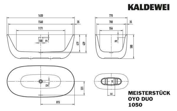 Kaldewei Meisterstück Oyo Duo Badewanne freistehend 163x77cm Mod. 1050-4034 205043530001