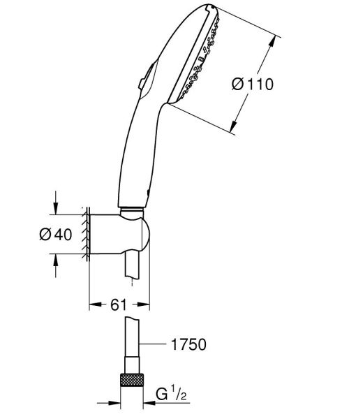 Grohe Tempesta 110 Wandhalterset mit Brauseschlauch 175cm, 3 Strahlarten, 7,4 l/min, chrom