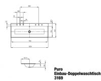 Vorschau: Kaldewei Puro Einbau-Doppelwaschtisch mit Überlauf, 120x46x14cm, Perl-Effekt Mod.3169-D