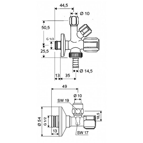 Schell COMFORT Armaturenanschluss-Set Kombi-Eckventil mit Eckventil 1/2" ASAG easy