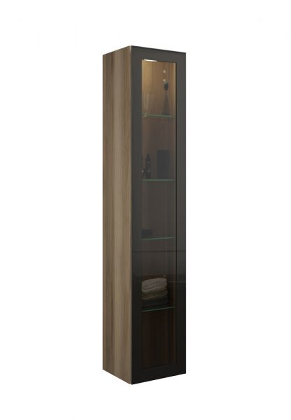Burgbad Yumo Hochschrank mit LED-Innenbeleuchtung und 1 Alurahmentür mit Rauchglaseinsatz in Bronze