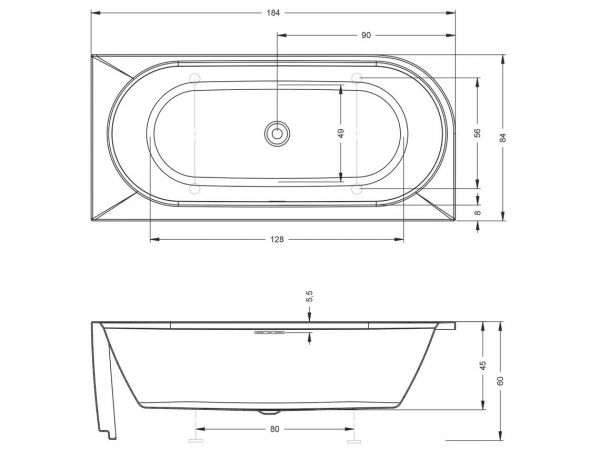 RIHO Desire Corner Eck-Badewanne 184x84cm Raumecke rechts