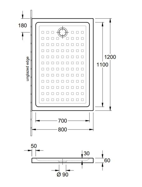 Villeroy&Boch O.Novo Keramik-Duschwanne 120x80x6cm 