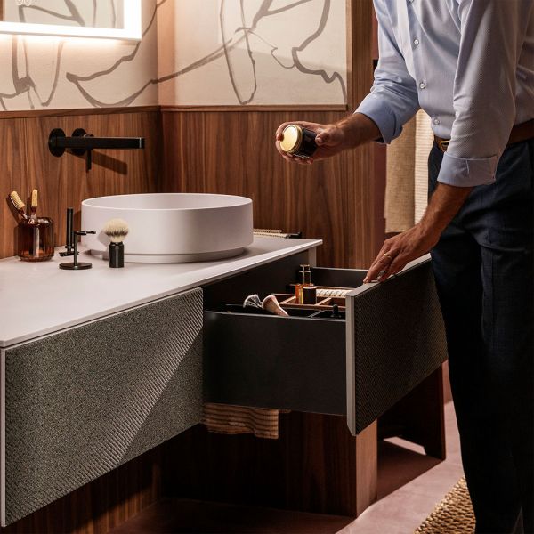 hansgrohe Xevolos E Unterschrank 137cm für Aufsatzwaschtisch rechts mit Konsole, 2 Schubkästen