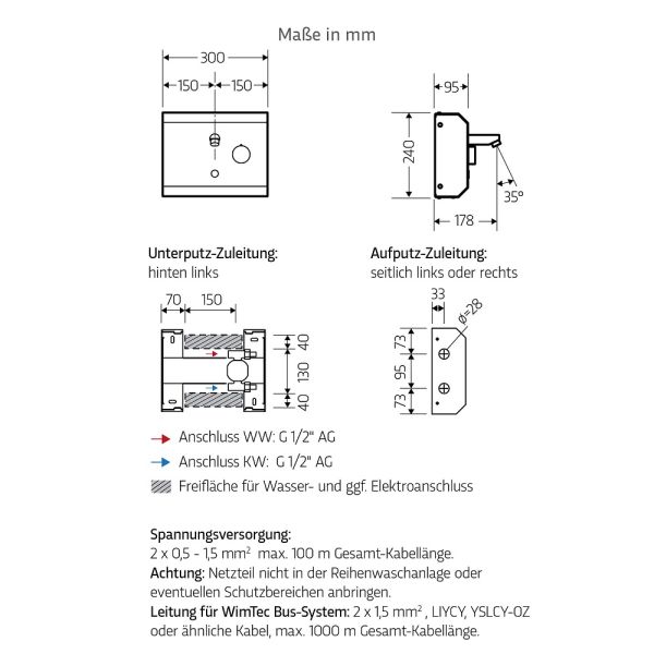 WimTec PROOF RW Aufputzreihenwaschanlage einfach 12V Netzbetrieb, edelstahl