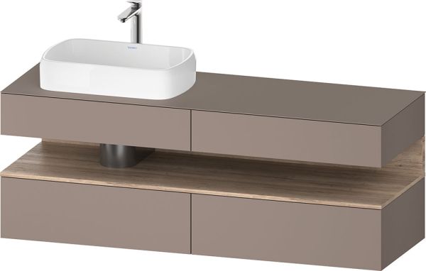 Duravit Qatego Unterschrank für Aufsatzbecken 160x55cm in basalt matt, mit offenem Fach in eiche marmoriert, Ausschnitt links QA4777