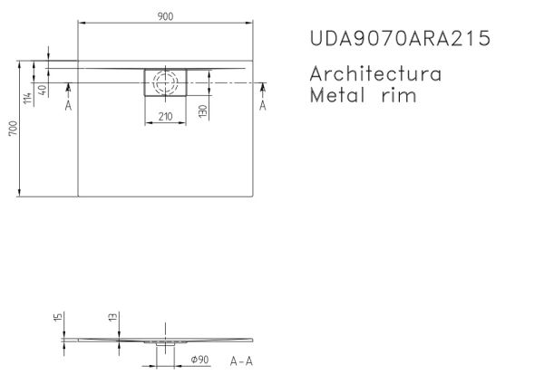 Villeroy&Boch Architectura MetalRim Duschwanne inkl. Antirutsch (VILBOGRIP),90x70cm, weiß UDA9070ARA215GV-01