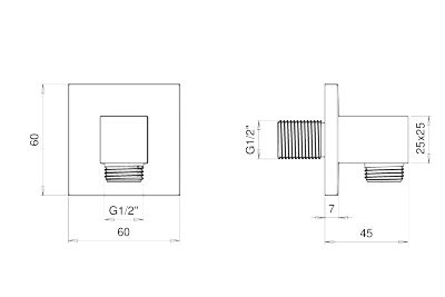 Square Wandanschlussbogen 1/2", eckig, chrom