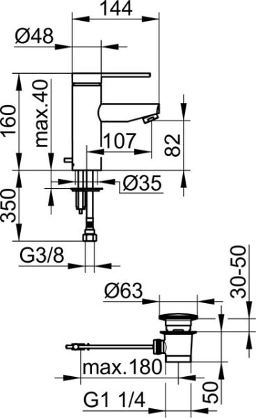 Keuco Plan blue Einhebel-Waschtischmischer 90 mit verlängertem Griffhebel chrom 53902010001_1