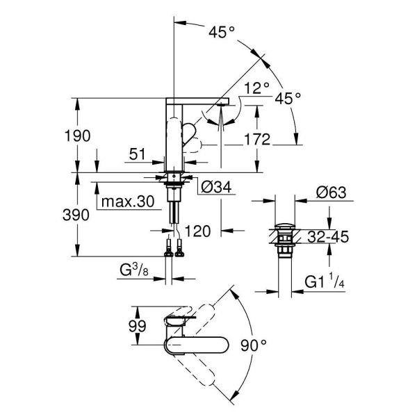Grohe Plus Einhand-Waschtischbatterie, M-Size, Push-Open Ablaufgarnitur, chrom
