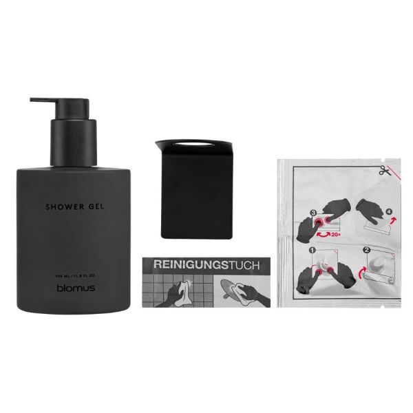 blomus KIREI Glasflasche für Duschgel inkl. Klebeset 350ml, smoke