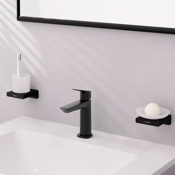 Hansgrohe Logis Waschtischarmatur 110 Fine mit Push-Open Ablaufgarnitur, schwarz matt